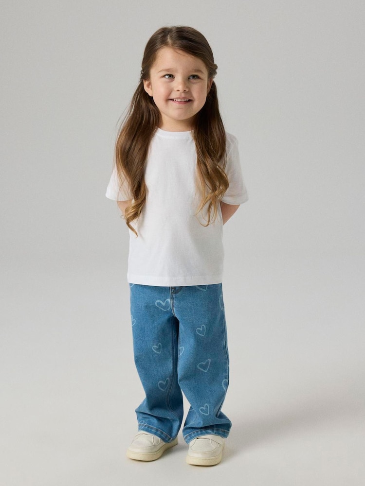 Name It Blue Stretch Heart Printed wide Leg Jeans - Image 2 of 5 Name It Blue Stretch Heart Printed wide Leg Jeans - Image 2 of 5