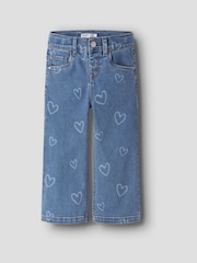 Name It Blue Stretch Heart Printed wide Leg Jeans - Image 3 of 5