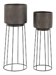 Gallery Home Set of 2 Silver Metal Indoor Planters - Image 1 of 3