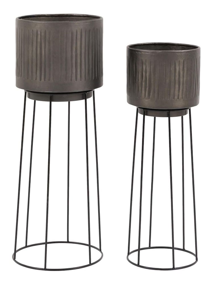 Gallery Home Set of 2 Silver Metal Indoor Planters - Image 1 of 3 Gallery Home Set of 2 Silver Metal Indoor Planters - Image 1 of 3