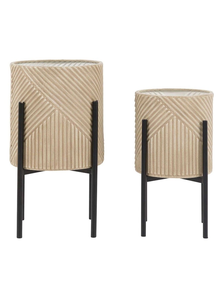 Gallery Home Set of 2 Black Iron Planters - Image 1 of 1 Gallery Home Set of 2 Black Iron Planters - Image 1 of 1