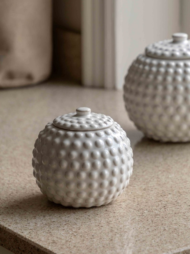 Gallery Home White Beaded Ceramic Small Jar - Image 1 of 5 Gallery Home White Beaded Ceramic Small Jar - Image 1 of 5