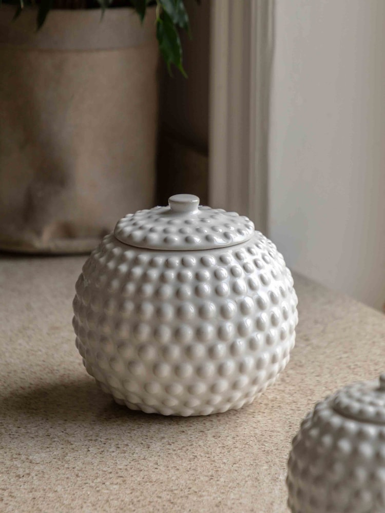 Gallery Home White Beaded Ceramic Jar Large - Image 1 of 5 Gallery Home White Beaded Ceramic Jar Large - Image 1 of 5