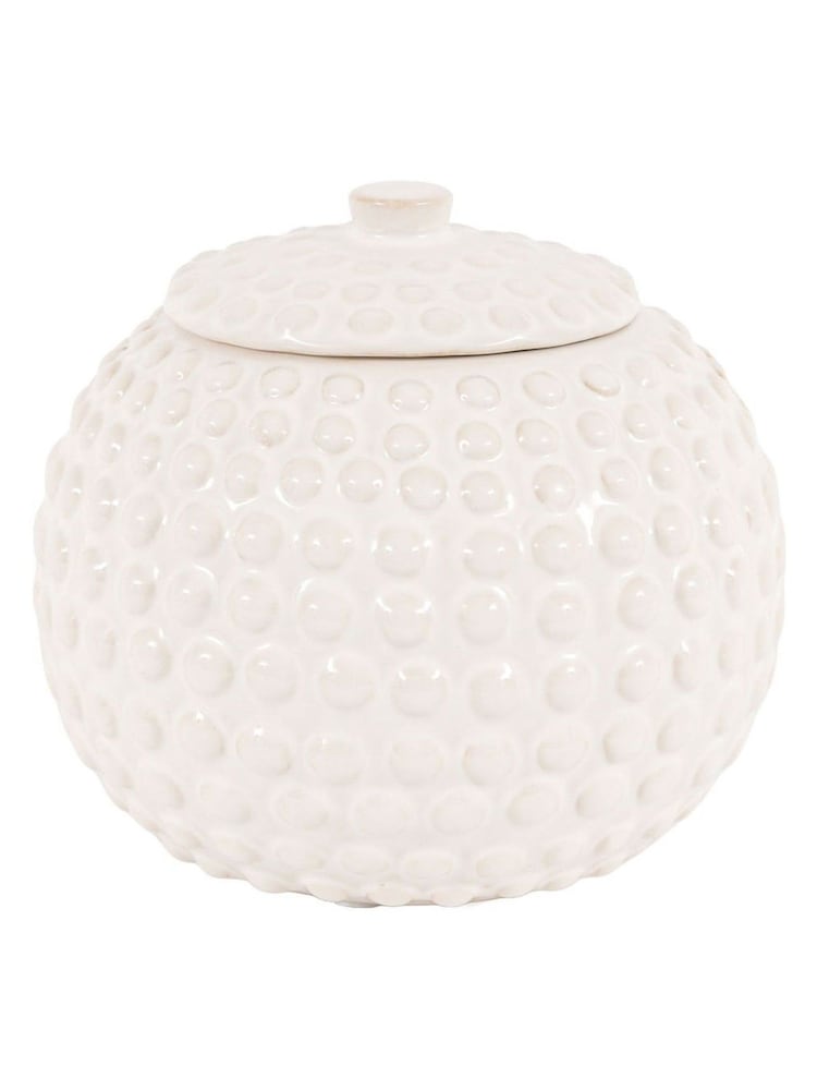 Gallery Home White Beaded Ceramic Jar Large - Image 5 of 5 Gallery Home White Beaded Ceramic Jar Large - Image 5 of 5