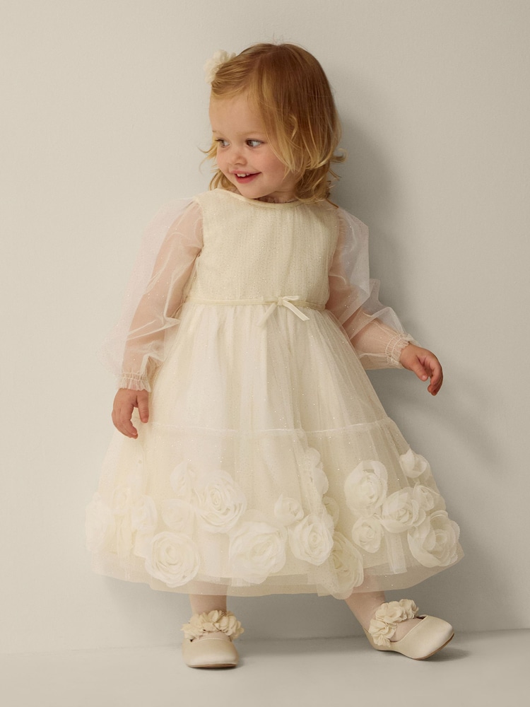 Monsoon Gold Baby Remi Rose Appliqué Glitter Party Dress - Image 1 of 4