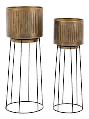 Gallery Home Set of 2 Gold Metal Ribbed Planters - Image 6 of 6