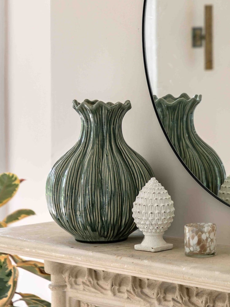 Gallery Home Green Glazed Wavy Vase - Image 1 of 5