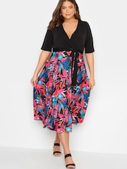 Yours Curve Pink London Two In One Wrap Dress - Image 3 of 4