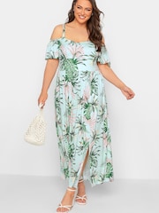 Yours Curve Green London Cold Shoulder Maxi Dress - Image 1 of 4