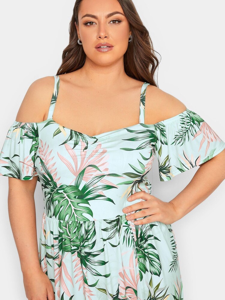 Yours Curve Green London Cold Shoulder Maxi Dress - Image 4 of 4