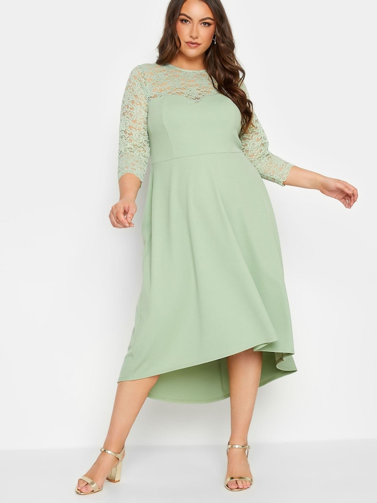 Yours Curve Green London Lace High Low Dress - Image 1 of 4