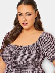 Yours Curve Pink Limited Gingham Crinkle Boho Top - Image 3 of 4