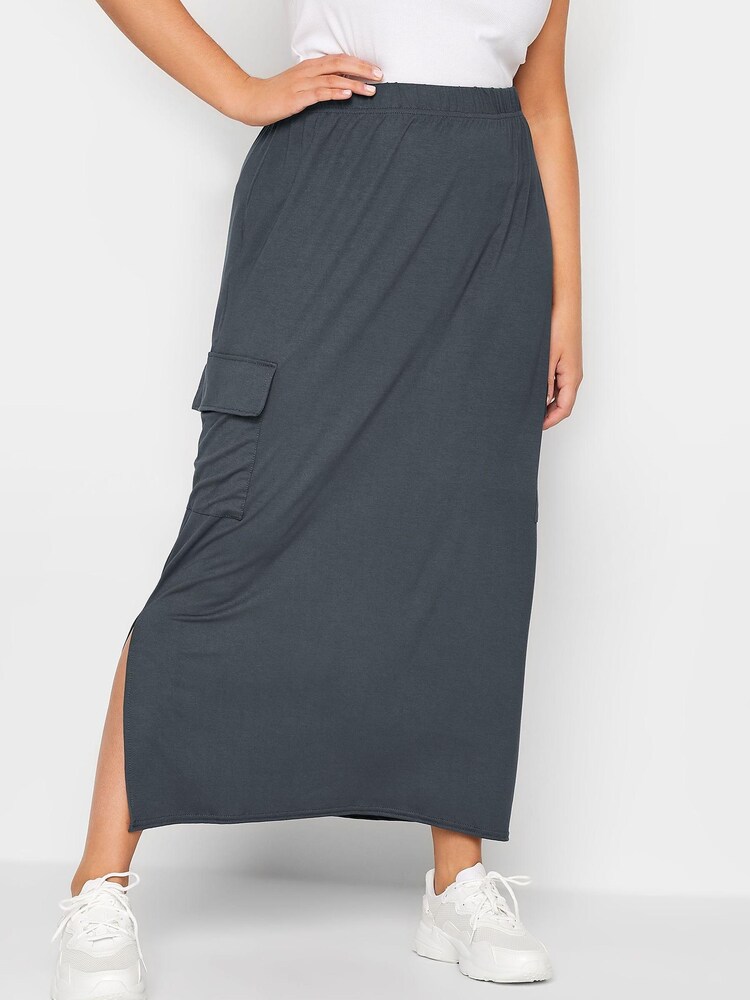 Yours Curve Grey Maxi Cargo Skirt - Image 1 of 4