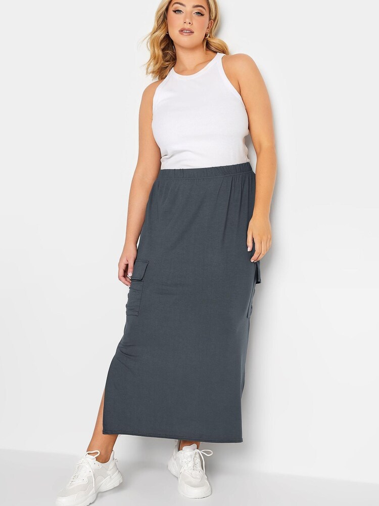Yours Curve Grey Maxi Cargo Skirt - Image 2 of 4
