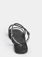 Yours Curve Black Extra Wide Fit Extra-Wide Fit Diamante Flat Strappy Sandal - Image 4 of 5