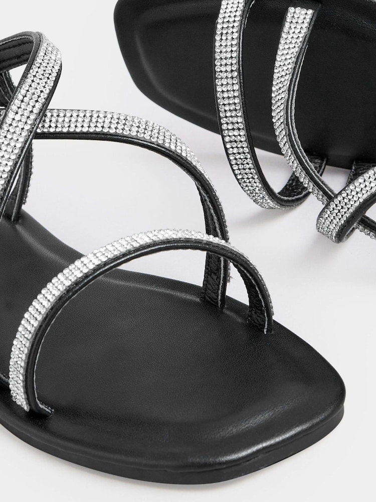 Yours Curve Black Extra Wide Fit Extra-Wide Fit Diamante Flat Strappy Sandal - Image 5 of 5