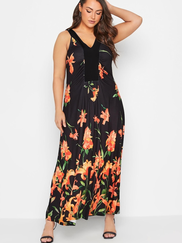 Yours Curve Black London Ruche Panel Maxi Dress - Image 1 of 4