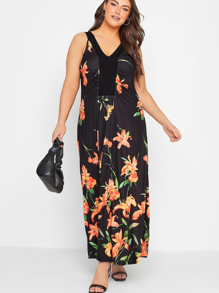 Yours Curve Black London Ruche Panel Maxi Dress - Image 2 of 4