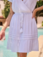 Sosandar White Tiered Trim Detail Wrap Fit & Flare Dress - Image 5 of 5