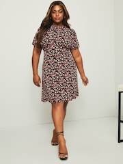 Lipsy Pink Ditsy Curve Jersey Underbust Puff Sleeve Mini Dress - Image 3 of 4