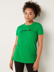 Victoria's Secret PINK Happy Camper Green Logo Short Sleeve T-Shirt - Image 1 of 1