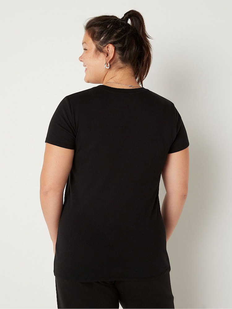 Victoria's Secret PINK Pure Black Knit Short Sleeve Perfect T-Shirt - Image 2 of 4 Victoria's Secret PINK Pure Black Knit Short Sleeve Perfect T-Shirt - Image 2 of 4