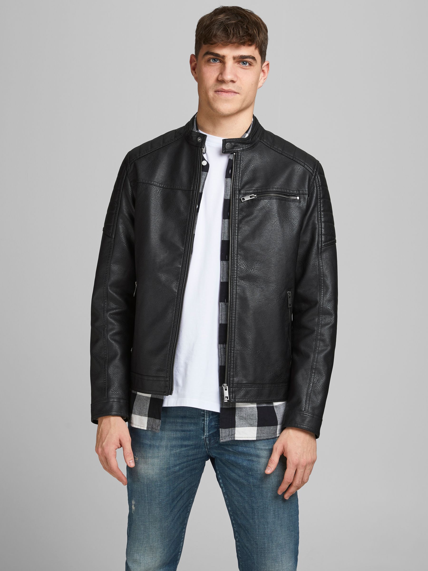 Buy JACK JONES Black Faux Leather Biker Jacket from Next Luxembourg