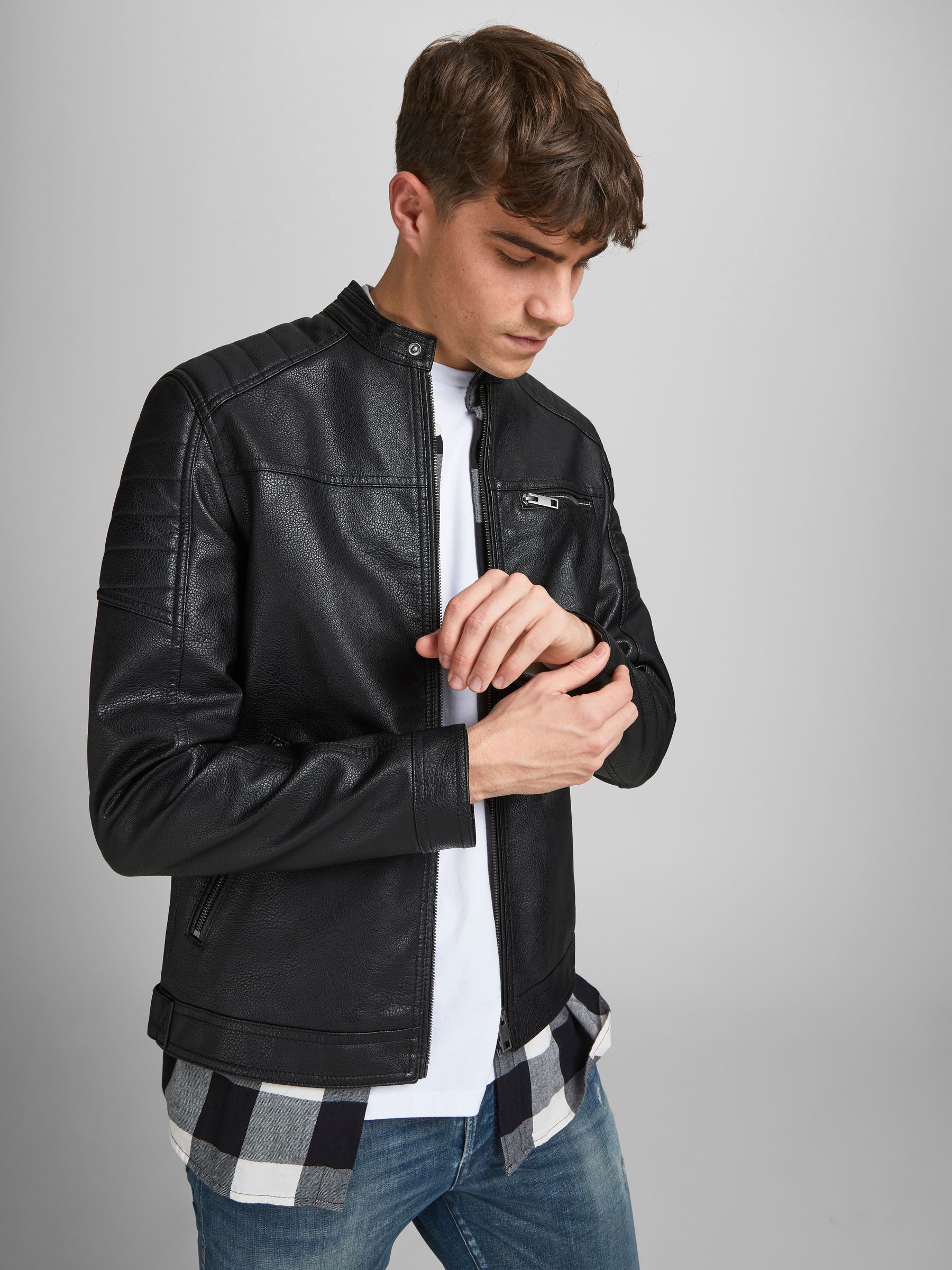 Buy JACK & JONES Black Faux Leather Biker Jacket from Next Luxembourg