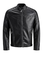 JACK & JONES Black Faux Leather Biker Jacket - Image 5 of 5