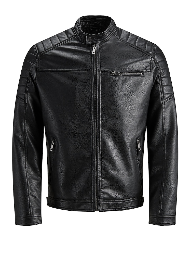 JACK & JONES Black Faux Leather Biker Jacket - Image 5 of 5