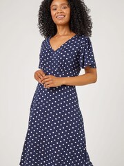 Roman Blue Petite Spot Print Stretch Jersey Dress - Image 1 of 1