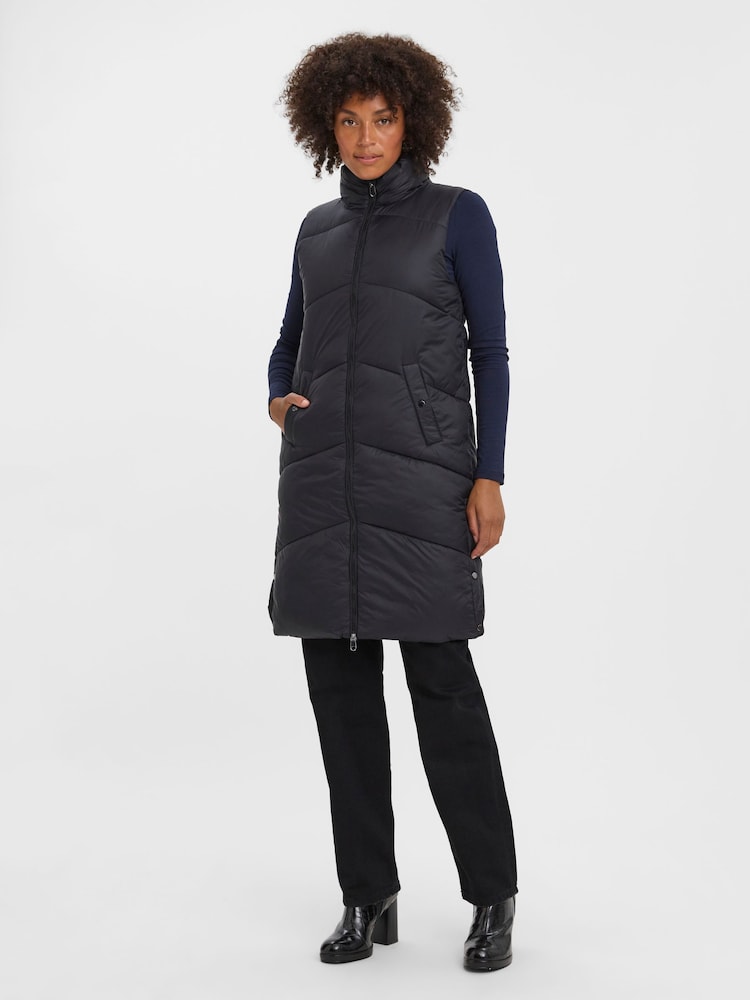 VERO MODA Black Longline Padded Gilet - Image 2 of 5