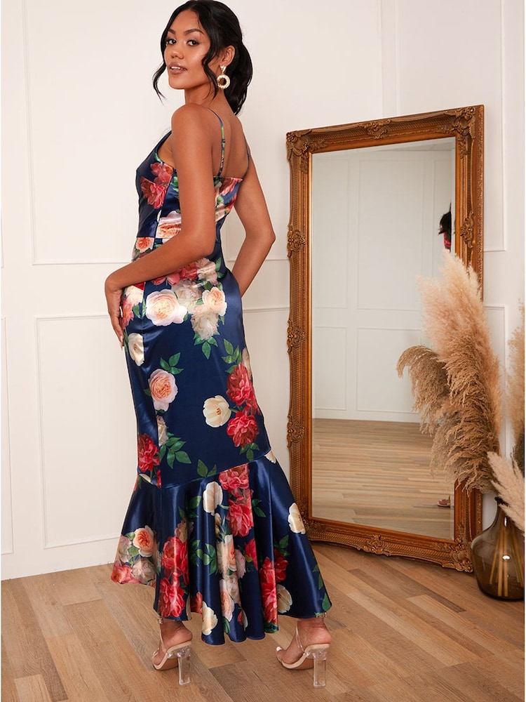 Chi Chi London Blue Sleeveless Floral Print Midi Dress - Image 2 of 5