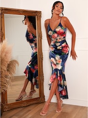 Chi Chi London Blue Sleeveless Floral Print Midi Dress - Image 3 of 5