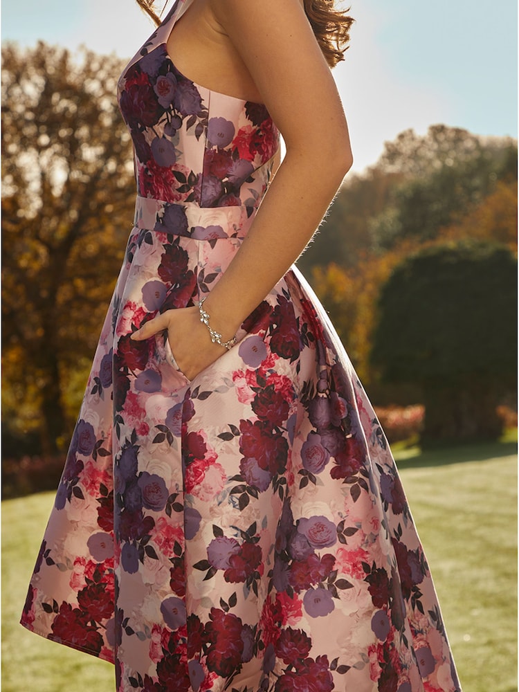 Chi Chi London Pink Strapless Printed Dip Hem Dress - Image 5 of 5