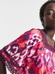 JD Williams Pink Square Neck Broderie Sleeve Top - Image 4 of 4