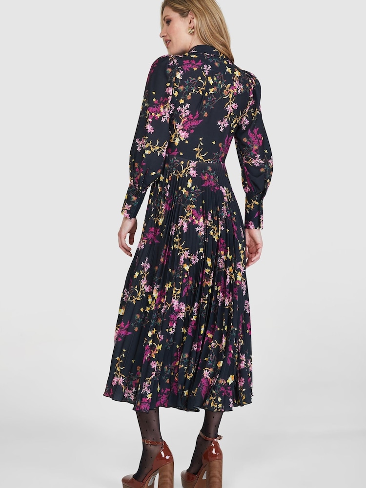 Closet Black Multi London Pleated Shirt Dress - Image 5 of 5 Closet Black Multi London Pleated Shirt Dress - Image 5 of 5