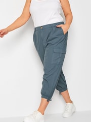 Yours Curve Grey Cargo Cropped Trouser - Image 1 of 4