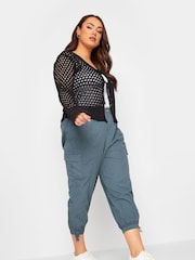 Yours Curve Grey Cargo Cropped Trouser - Image 2 of 4