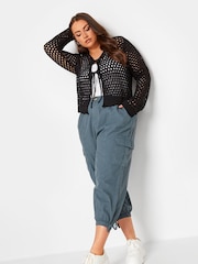 Yours Curve Grey Cargo Cropped Trouser - Image 4 of 4
