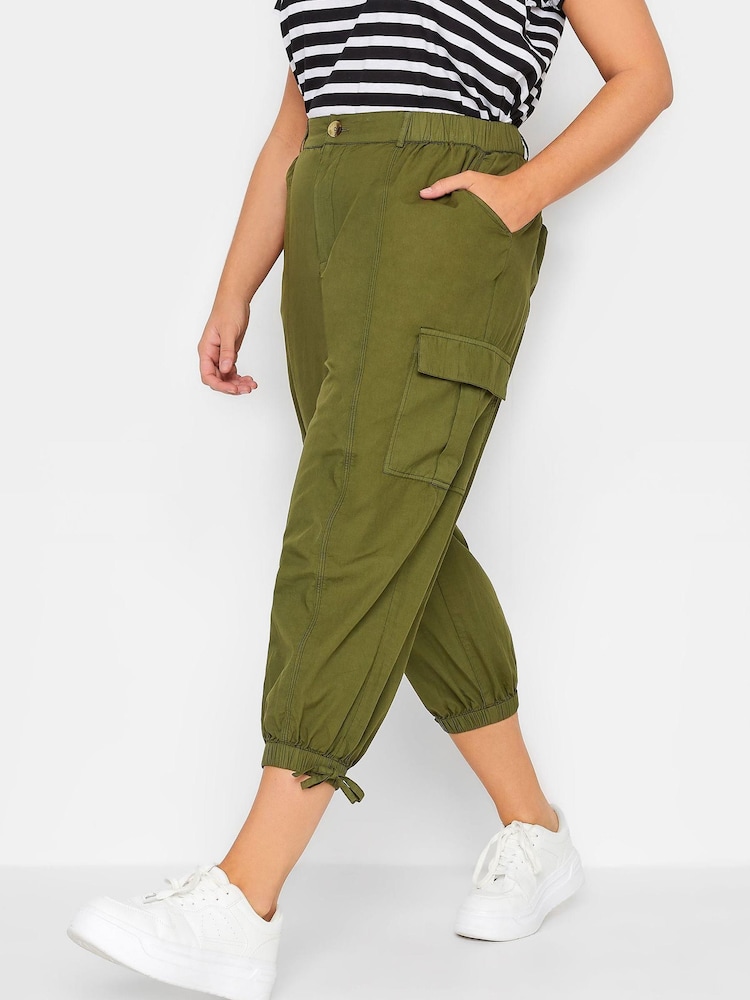 Yours Curve Green Cargo Cropped Trouser - Image 1 of 4