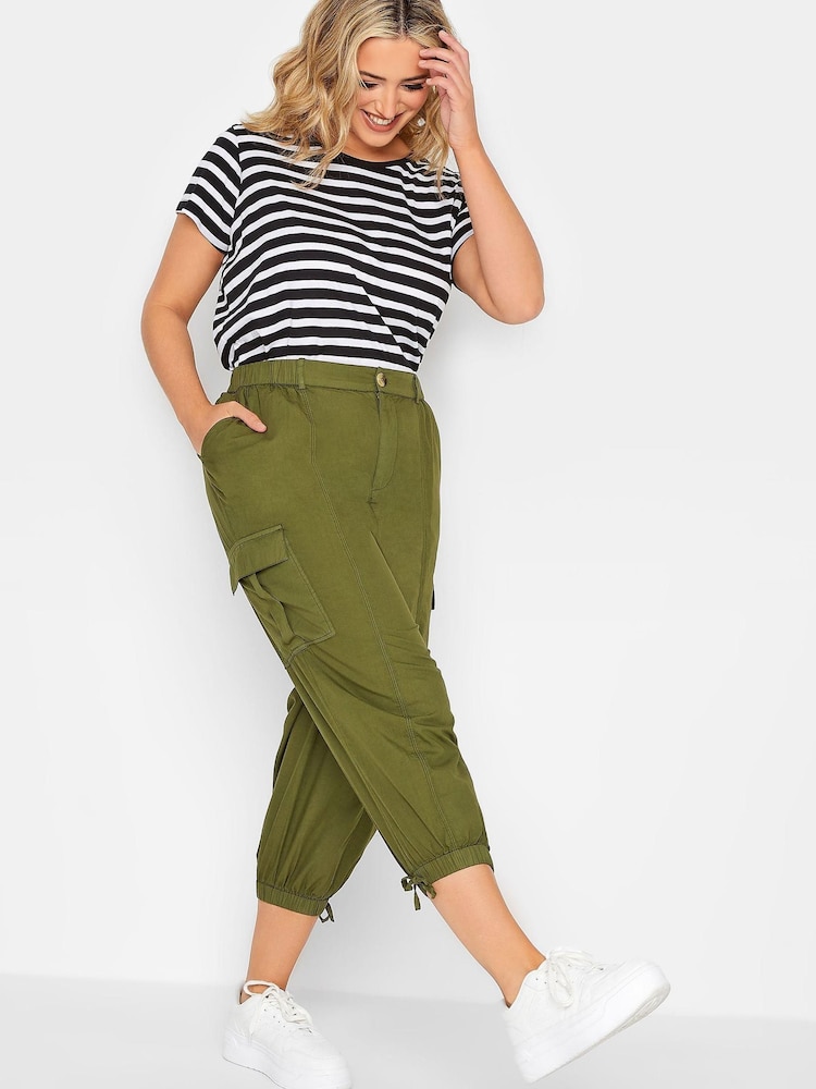 Yours Curve Green Cargo Cropped Trouser - Image 2 of 4
