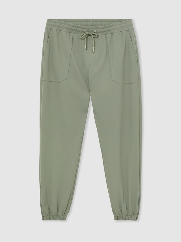 Reiss Sage Green Crescent R-Flex Stretch-Twill Cuffed Joggers - Image 2 of 9 Reiss Sage Green Crescent R-Flex Stretch-Twill Cuffed Joggers - Image 2 of 9