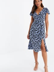 Quiz Blue Animal Print Midi Dress - Image 1 of 6