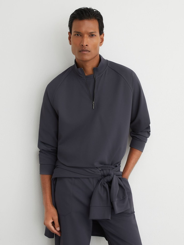 Әскери-әуе күштерінің көк түсі - Reiss Eytan R-Flex Stretch-Twill жартылай сыдырмалы Свитшот - 8суретінің 1 суреті