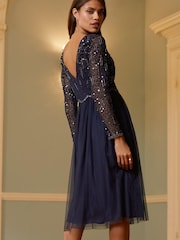Lipsy Navy Petite Natalie Embellished Sleeved Bridesmaid Midi Dress - Image 2 of 4