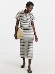 JD Williams White Stripe Crochet Jersey Collared T-Shirt Dress - Image 1 of 4