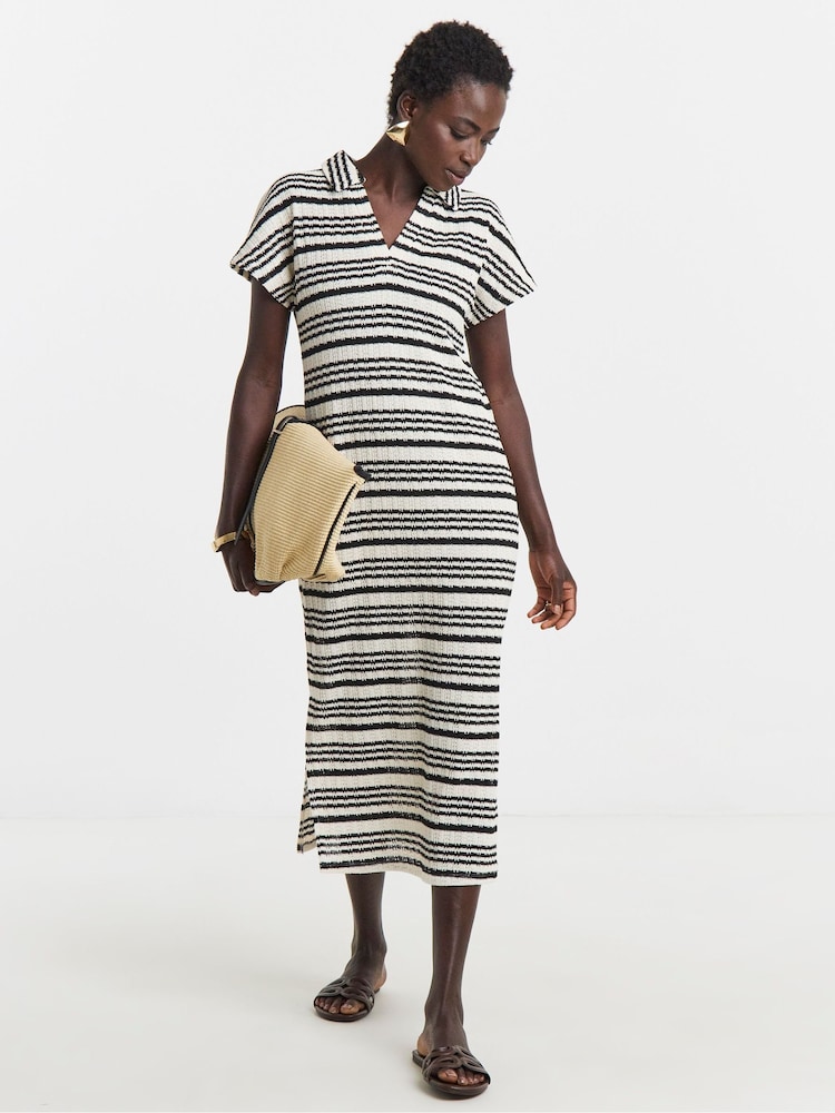 JD Williams White Stripe Crochet Jersey Collared T-Shirt Dress - Image 1 of 4