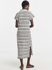 JD Williams White Stripe Crochet Jersey Collared T-Shirt Dress - Image 2 of 4