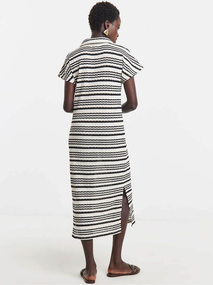 JD Williams White Stripe Crochet Jersey Collared T-Shirt Dress - Image 2 of 4